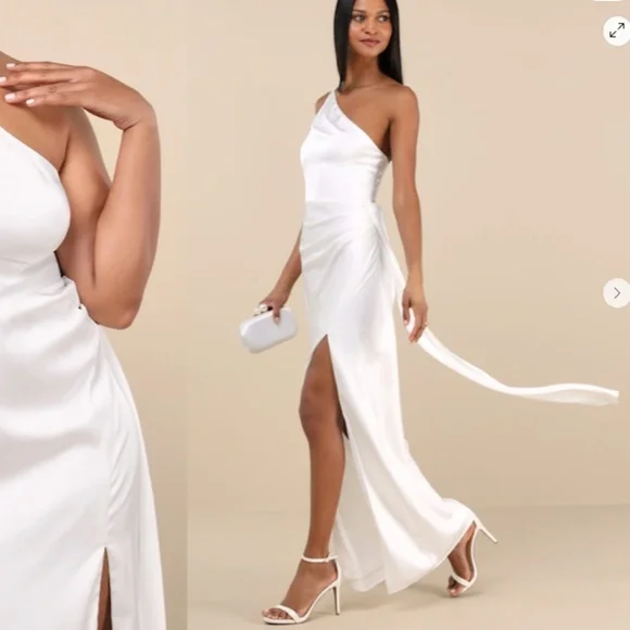 LULUS Bridal Wedding Shower Reception Bachelorette Sexy Flowy Romantic Satin Max
